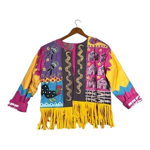 Vtg Robin Brown PORTABLE ART Jacket Rockabilly Longhorn Chile Cactus TX Sz M